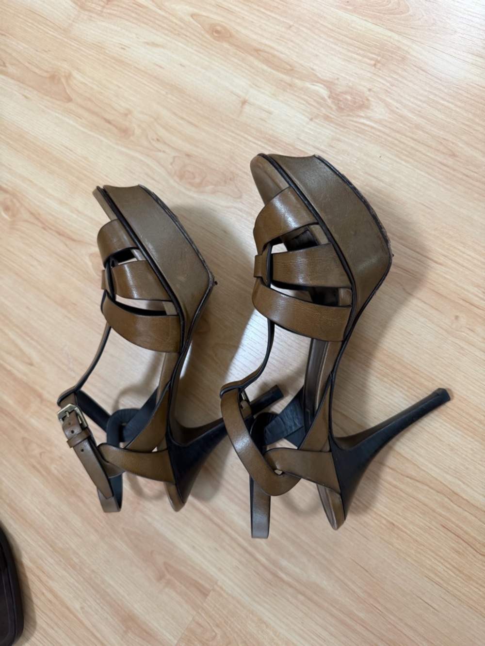 Yves Saint Laurent Brown Tribute  Braided Leather Ankle-Strap Sandals - Picture 5 of 8